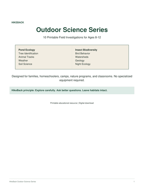 HikeBack Outdoor Science Series - 10 printable field investigations for ages 8-12